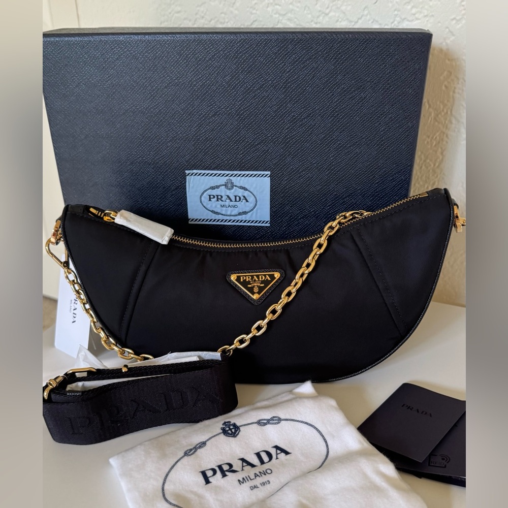 Prada Black Women's Demi lune Renylon shoulder Bag